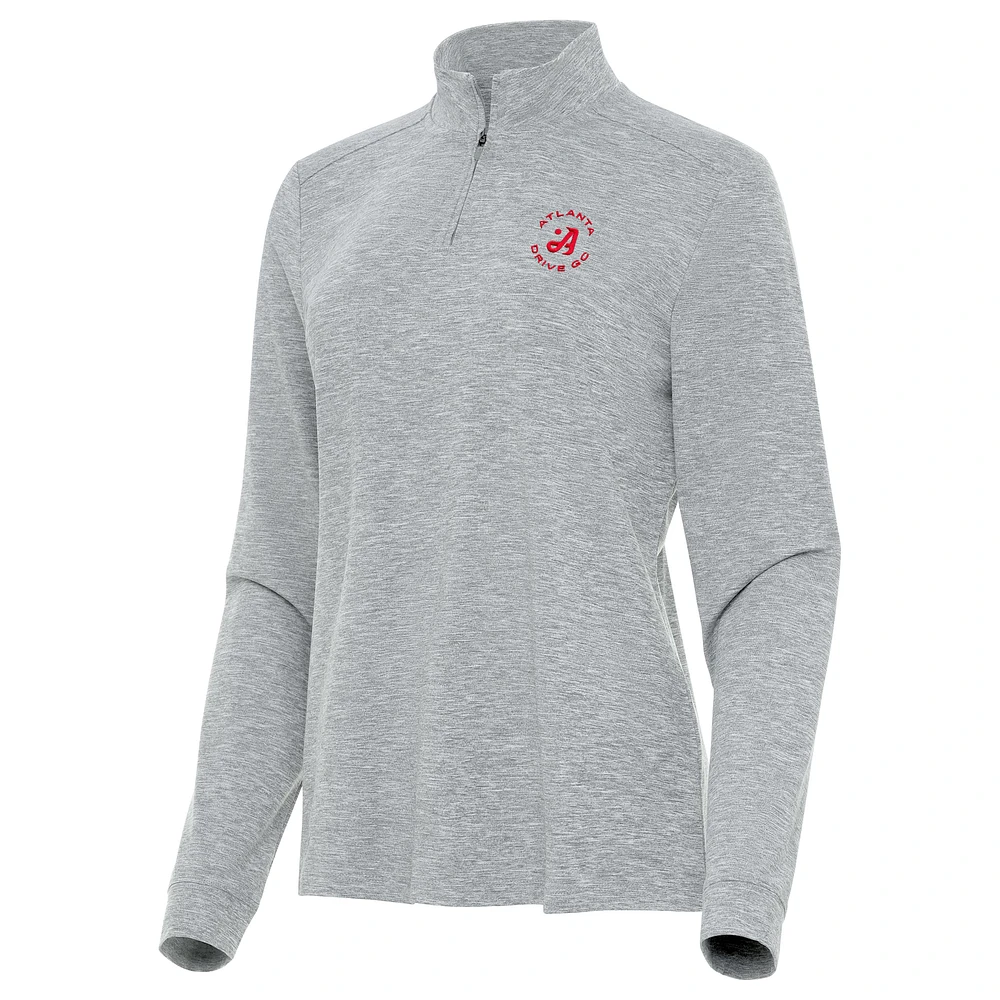 Women's Antigua Heather Gray TGL Atlanta Drive GC Mentor Quarter-Zip Long Sleeve Performance Top