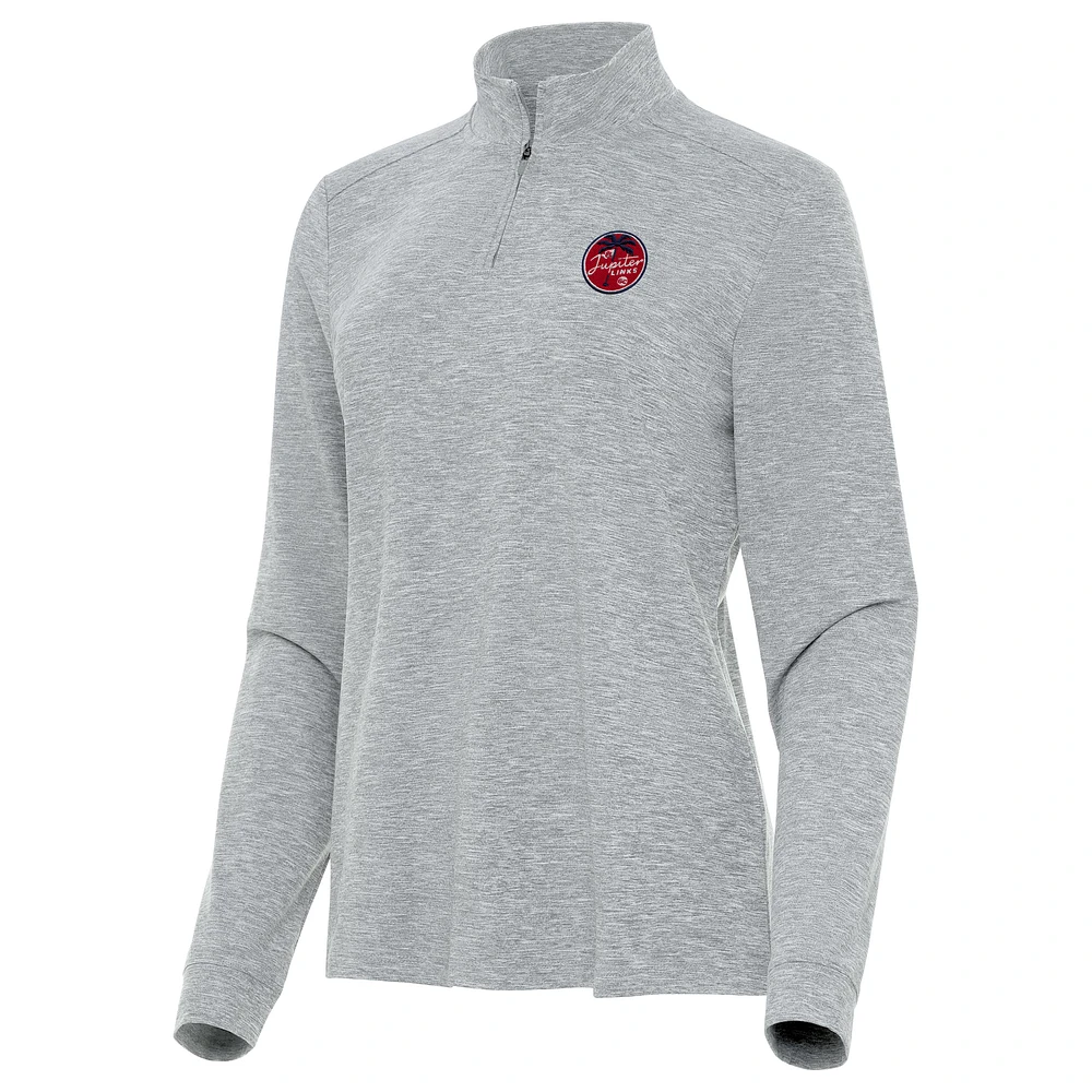 Women's Antigua Heather Gray TGL Jupiter Links Golf Club Mentor Quarter-Zip Long Sleeve Performance Top