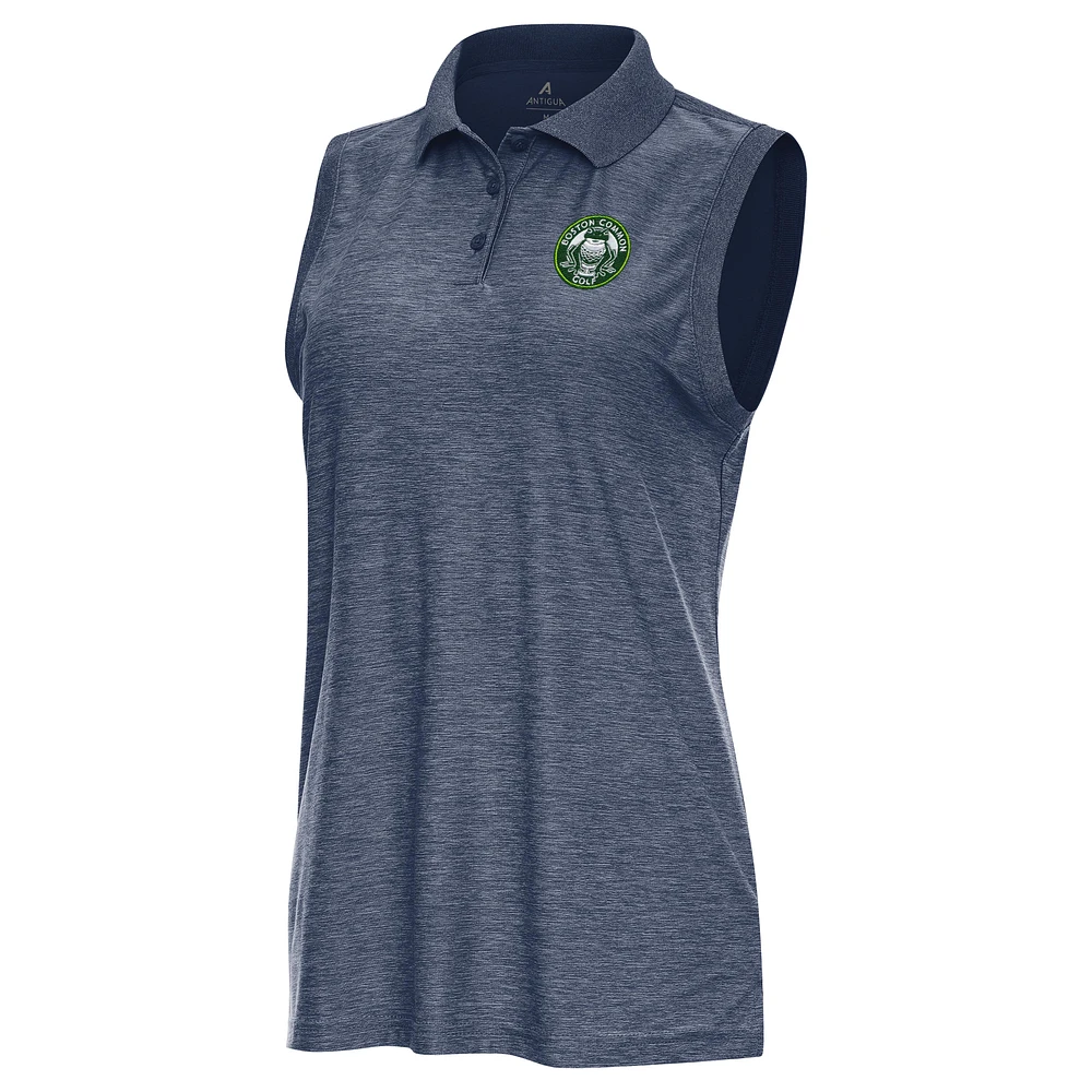 Women's Antigua Heather Navy TGL Boston Common Golf Recap Sleeveless Performance Polo