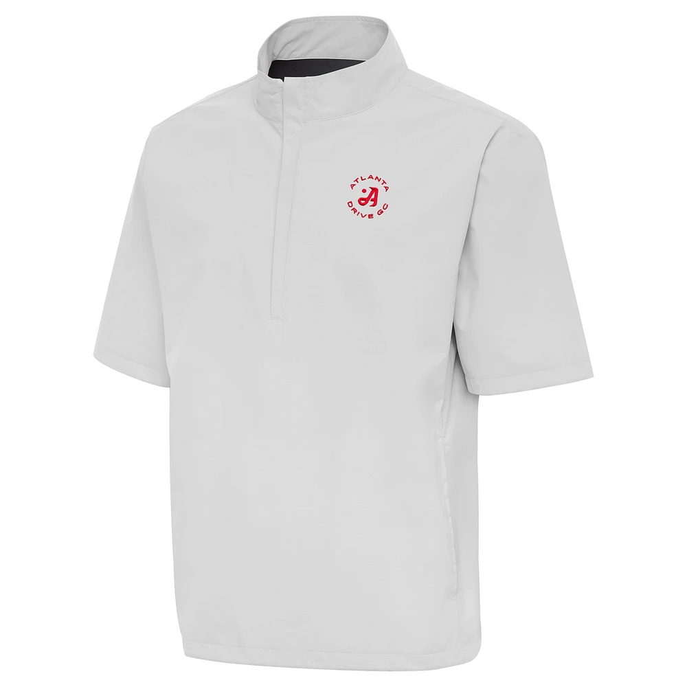 Men's Antigua Gray TGL Atlanta Drive GC Brisk Short Sleeve Quarter-Zip Windshirt