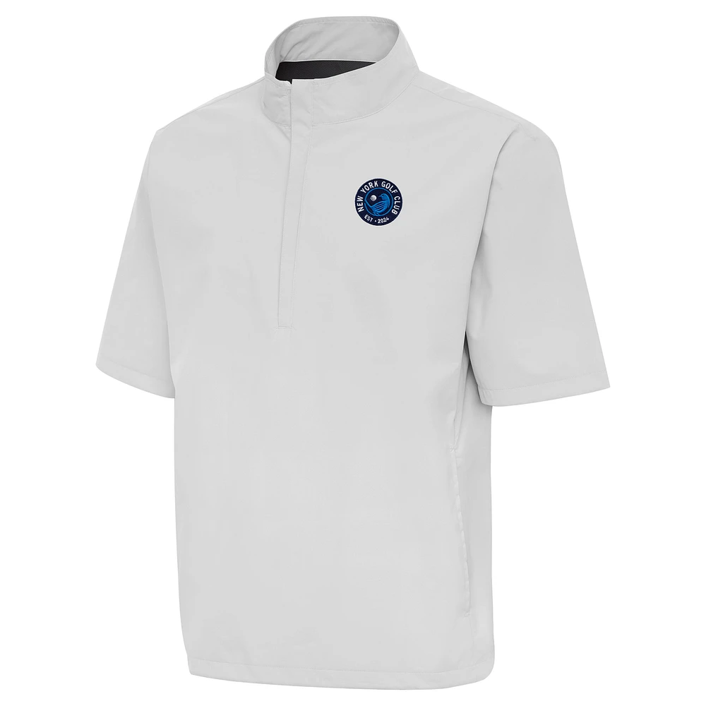 Men's Antigua Gray TGL New York Golf Club Brisk Short Sleeve Quarter-Zip Windshirt