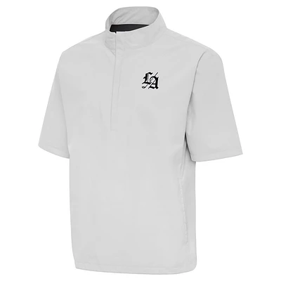 Men's Antigua Gray TGL Los Angeles Golf Club Brisk Short Sleeve Quarter-Zip Windshirt