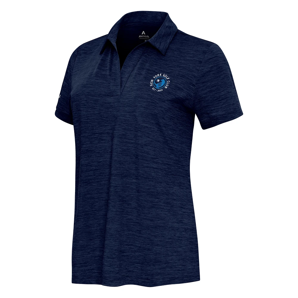 Women's Antigua Heather Navy TGL New York Golf Club Layout V-Neck Performance Polo