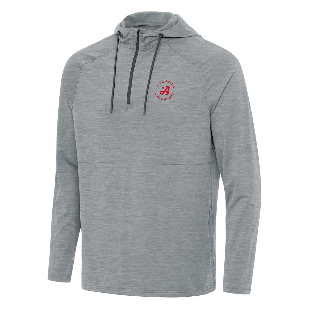Men's Antigua Heather Gray TGL Atlanta Drive GC Spikes Quarter-Zip Hoodie