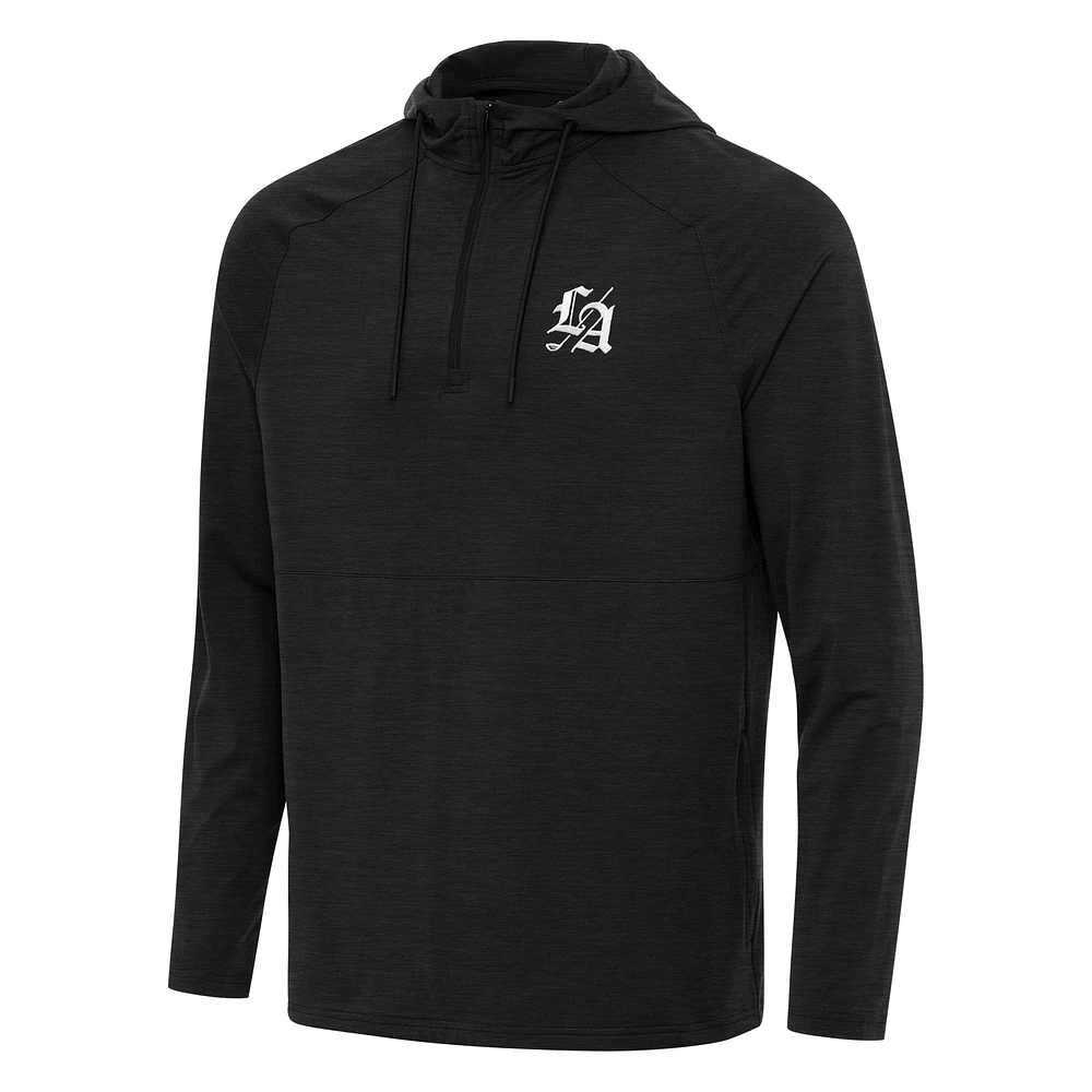 Men's Antigua Heather Black TGL Los Angeles Golf Club Spikes Quarter-Zip Hoodie