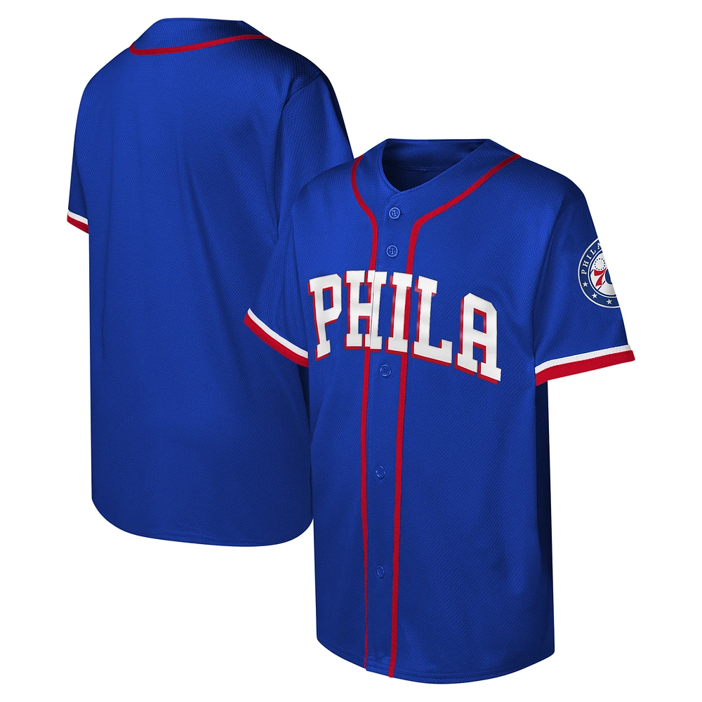 Youth Royal Philadelphia 76ers Stitch Full-Button Baseball Jersey