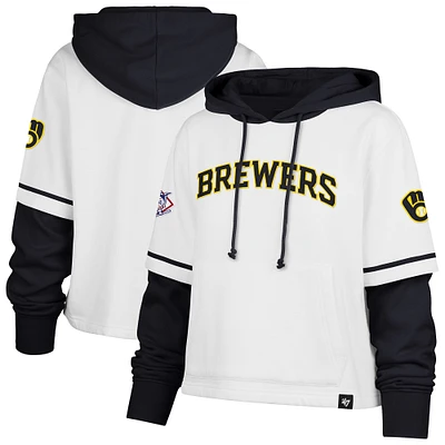 Women's '47 White Milwaukee Brewers Trifecta Shortstop Cropped Pullover Hoodie