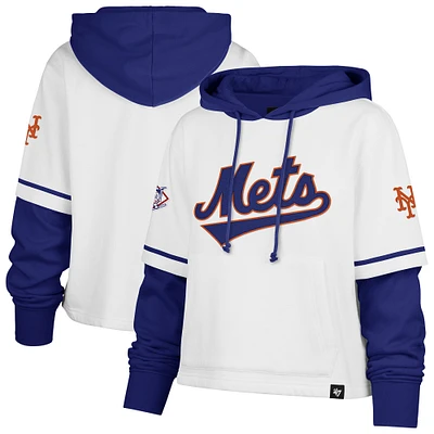 Women's '47 White New York Mets Trifecta Shortstop Cropped Pullover Hoodie