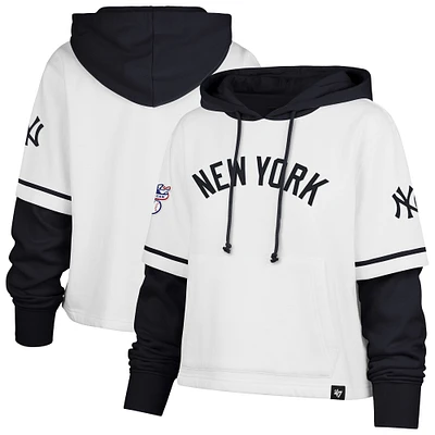 Women's '47 White New York Yankees Trifecta Shortstop Cropped Pullover Hoodie
