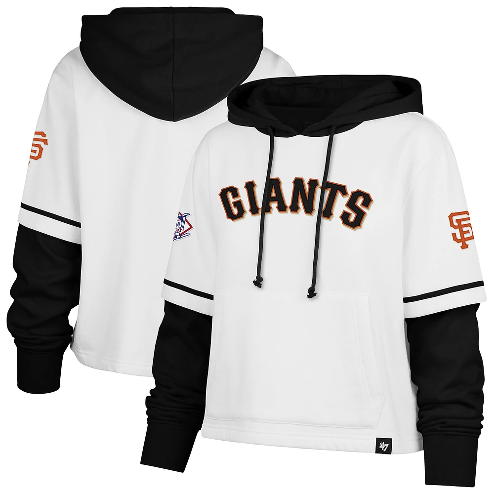 Women's '47 White San Francisco Giants Trifecta Shortstop Cropped Pullover Hoodie