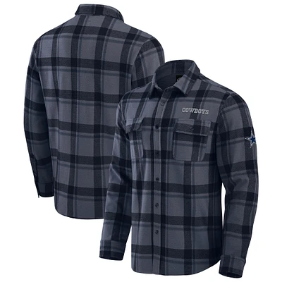 Men's Darius Rucker Collection by Fanatics Navy Dallas Cowboys Relaxed Tri-Blend Plaid Button-Up Shirt