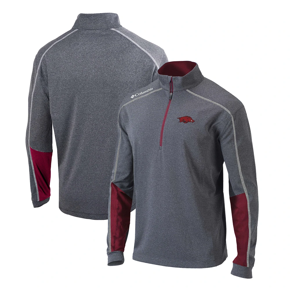 Men's Columbia Heather Gray/Cardinal Arkansas Razorbacks Shotgun Omni-Wick Quarter-Zip Jacket