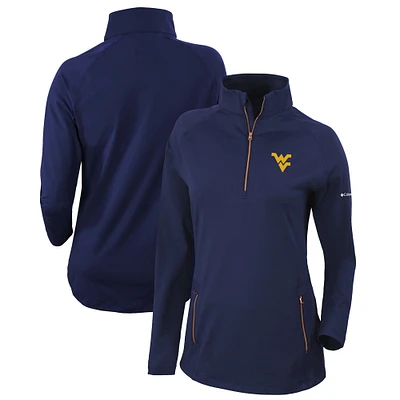 Women's Columbia Navy West Virginia Mountaineers Outward Nine Omni-Wick Quarter-Zip Jacket