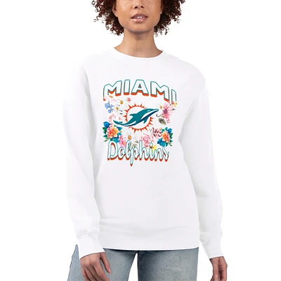 Women's G-III 4Her by Carl Banks White Miami Dolphins Flower Logo Graphic Fleece Pullover Sweatshirt