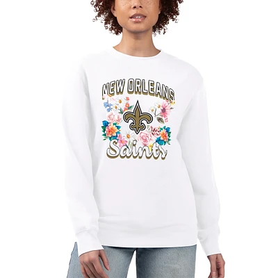 Women's G-III 4Her by Carl Banks White New Orleans Saints Flower Logo Graphic Fleece Pullover Sweatshirt