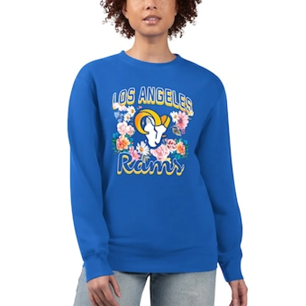 Women's G-III 4Her by Carl Banks Royal Los Angeles Rams Flower Logo Graphic Fleece Pullover Sweatshirt