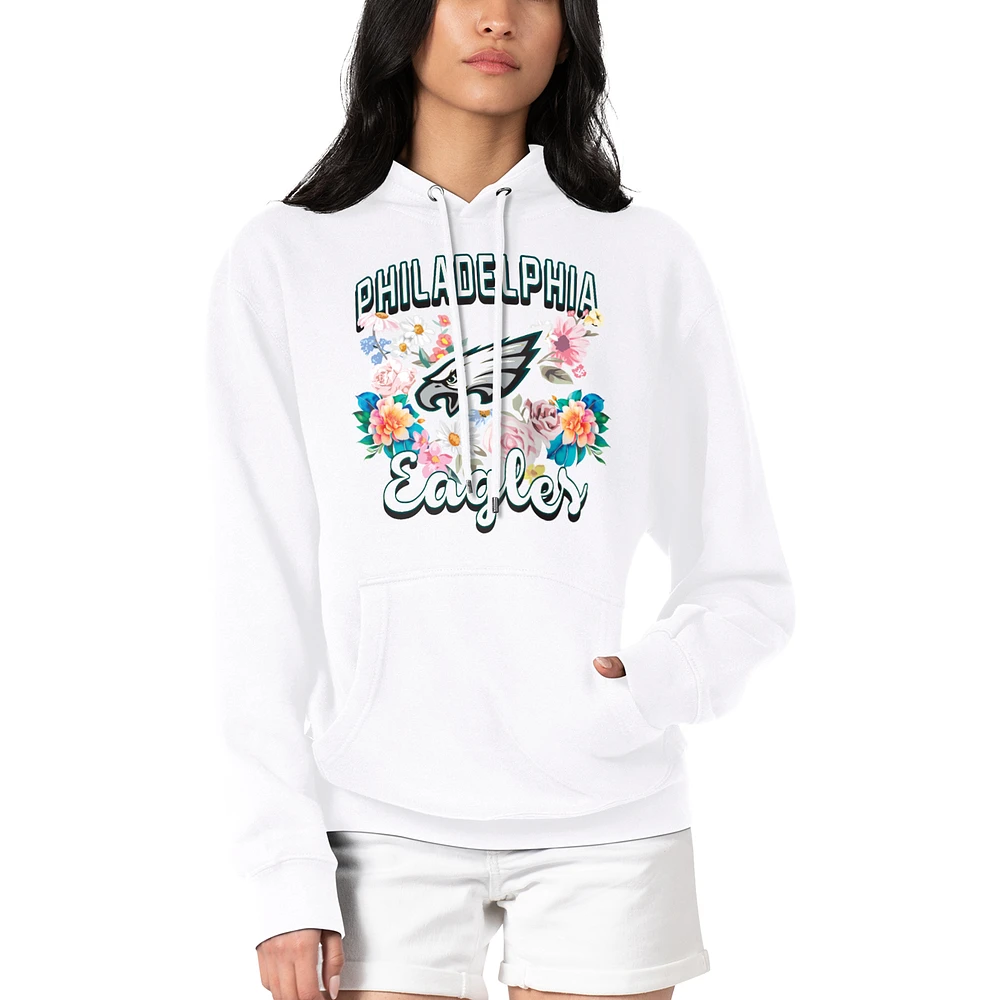 Women's G-III 4Her by Carl Banks White Philadelphia Eagles Flowers Team Logo Graphic Fleece Pullover Hoodie