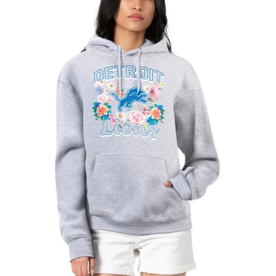 Women's G-III 4Her by Carl Banks Heather Gray Detroit Lions Flowers Team Logo Graphic Fleece Pullover Hoodie