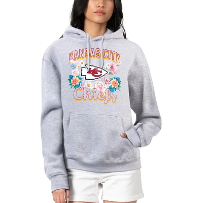 Women's G-III 4Her by Carl Banks Heather Gray Kansas City Chiefs Flowers Team Logo Graphic Fleece Pullover Hoodie