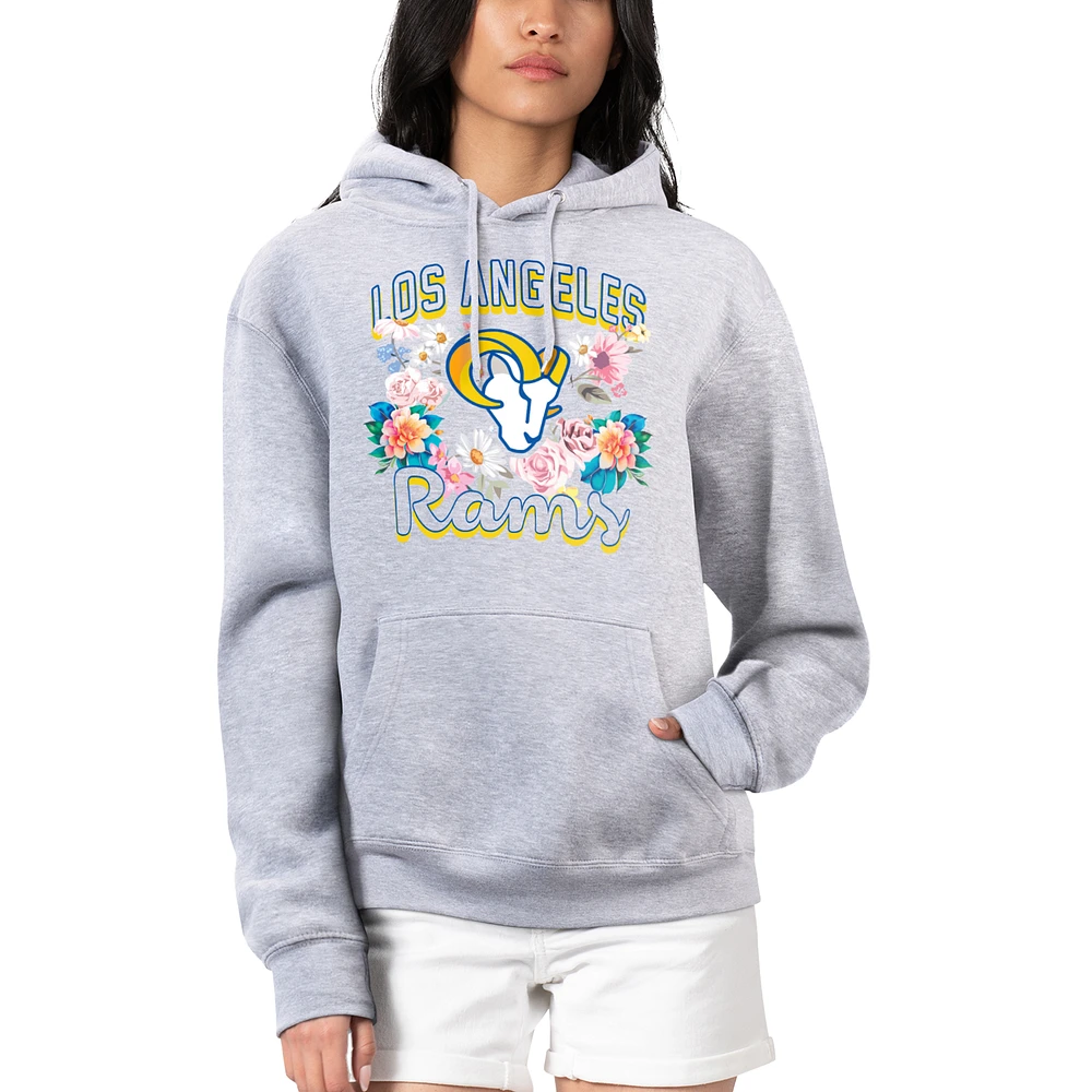 Women's G-III 4Her by Carl Banks Heather Gray Los Angeles Rams Flowers Team Logo Graphic Fleece Pullover Hoodie