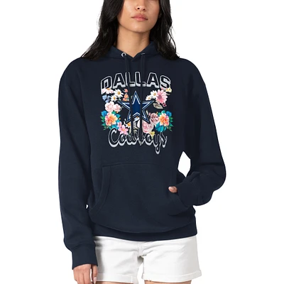 Women's G-III 4Her by Carl Banks Navy Dallas Cowboys Flowers Team Logo Graphic Fleece Pullover Hoodie