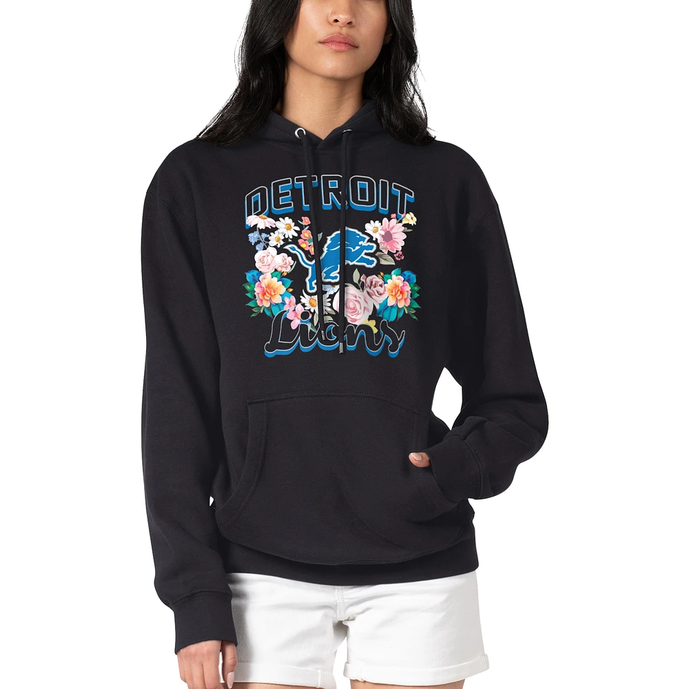 Women's G-III 4Her by Carl Banks Detroit Lions Flowers Team Logo Graphic Fleece Pullover Hoodie