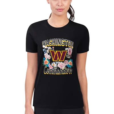 Women's G-III 4Her by Carl Banks Black Washington Commanders Super-Slim Fit Lightweight Flowers Team Logo Graphic T-Shirt
