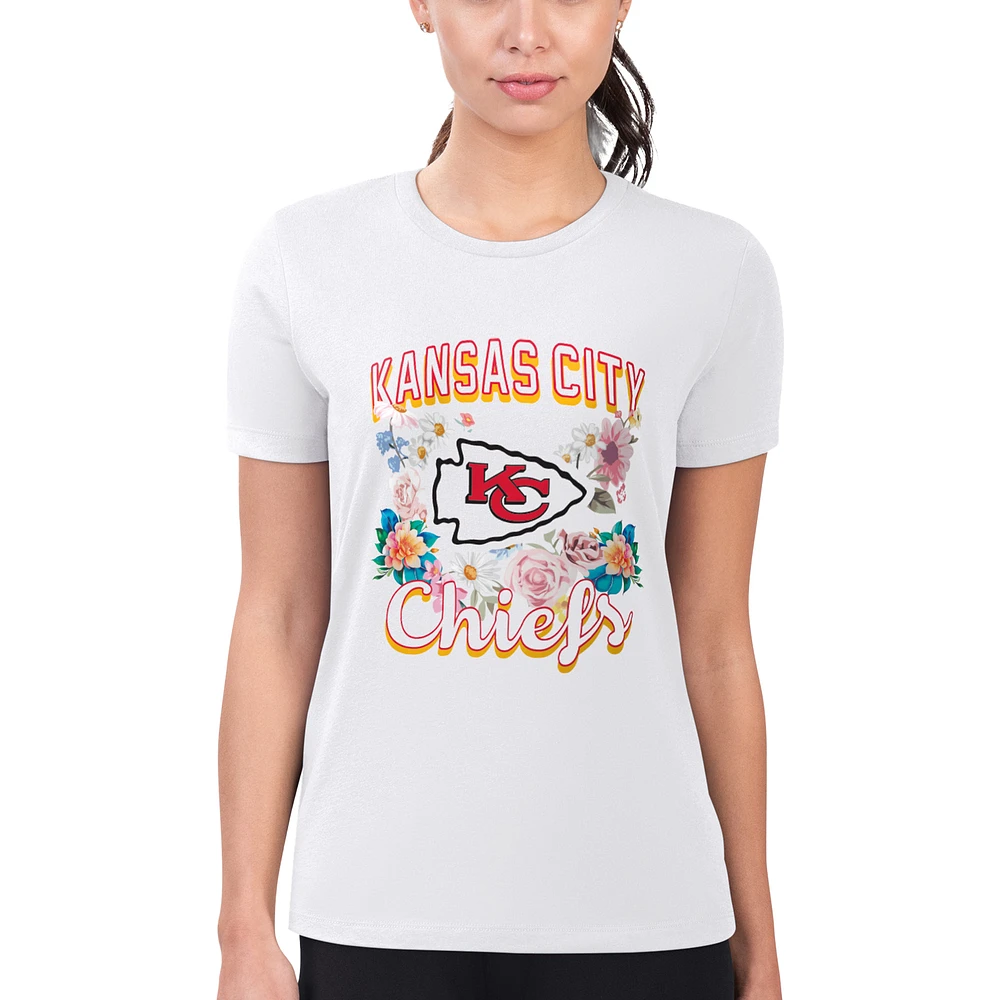 Women's G-III 4Her by Carl Banks White Kansas City Chiefs Super-Slim Fit Lightweight Flowers Team Logo Graphic T-Shirt