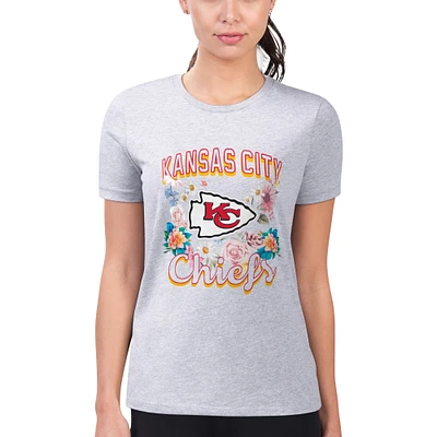 Women's G-III 4Her by Carl Banks Heather Gray Kansas City Chiefs Super-Slim Fit Lightweight Flowers Team Logo Graphic T-Shirt