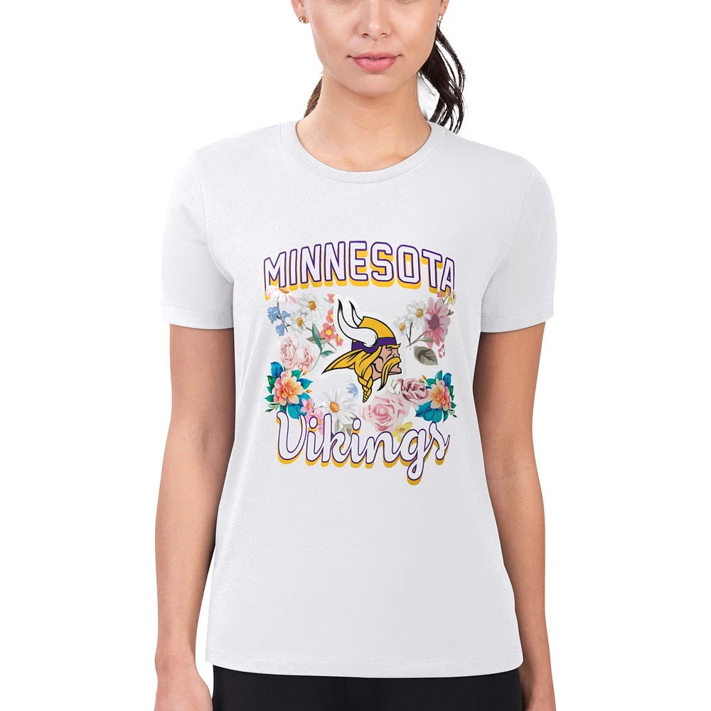 Women's G-III 4Her by Carl Banks White Minnesota Vikings Super-Slim Fit Lightweight Flowers Team Logo Graphic T-Shirt