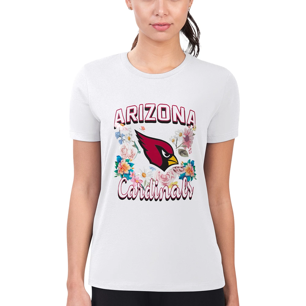 Women's G-III 4Her by Carl Banks White Arizona Cardinals Super-Slim Fit Lightweight Flowers Team Logo Graphic T-Shirt
