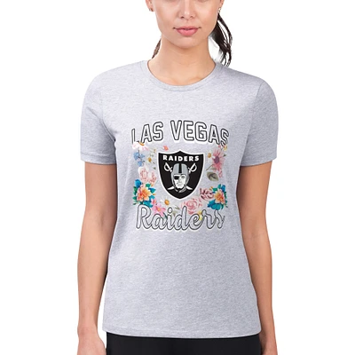 Women's G-III 4Her by Carl Banks Heather Gray Las Vegas Raiders Super-Slim Fit Lightweight Flowers Team Logo Graphic T-Shirt