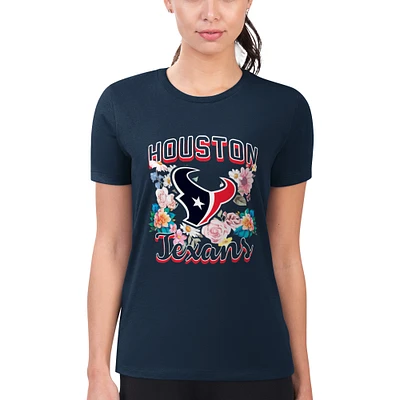 Women's G-III 4Her by Carl Banks Navy Houston Texans Super-Slim Fit Lightweight Flowers Team Logo Graphic T-Shirt