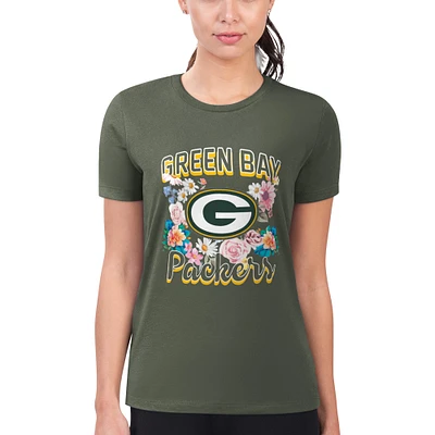 Women's G-III 4Her by Carl Banks Green Green Bay Packers Super-Slim Fit Lightweight Flowers Team Logo Graphic T-Shirt