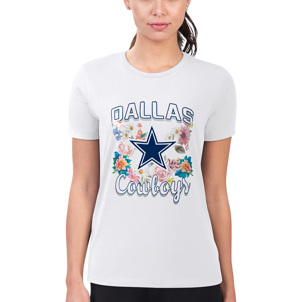 Women's G-III 4Her by Carl Banks White Dallas Cowboys Super-Slim Fit Lightweight Flowers Team Logo Graphic T-Shirt