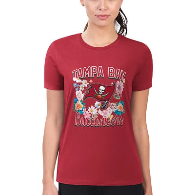 Women's G-III 4Her by Carl Banks Red Tampa Bay Buccaneers Super-Slim Fit Lightweight Flowers Team Logo Graphic T-Shirt