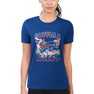 Women's G-III 4Her by Carl Banks Royal Buffalo Bills Super-Slim Fit Lightweight Flowers Team Logo Graphic T-Shirt