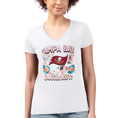 Women's G-III 4Her by Carl Banks White Tampa Bay Buccaneers Super-Slim Fit Lightweight Flowers Team Logo Graphic V-Neck T-Shirt