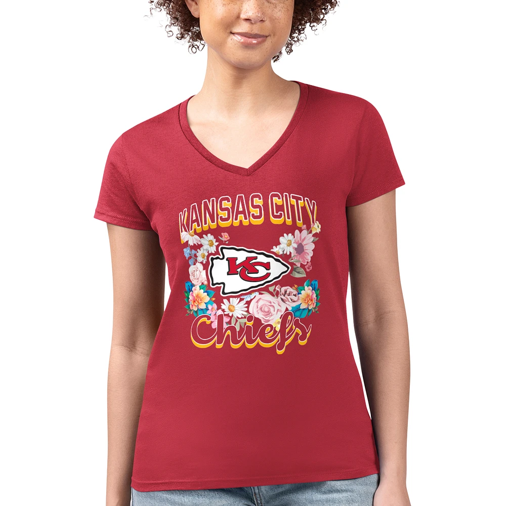 Women's G-III 4Her by Carl Banks Red Kansas City Chiefs Super-Slim Fit Lightweight Flowers Team Logo Graphic V-Neck T-Shirt