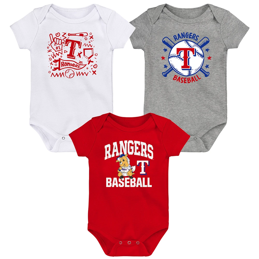 Infant Red Texas Rangers Batter Up 3-Pack Bodysuit Set