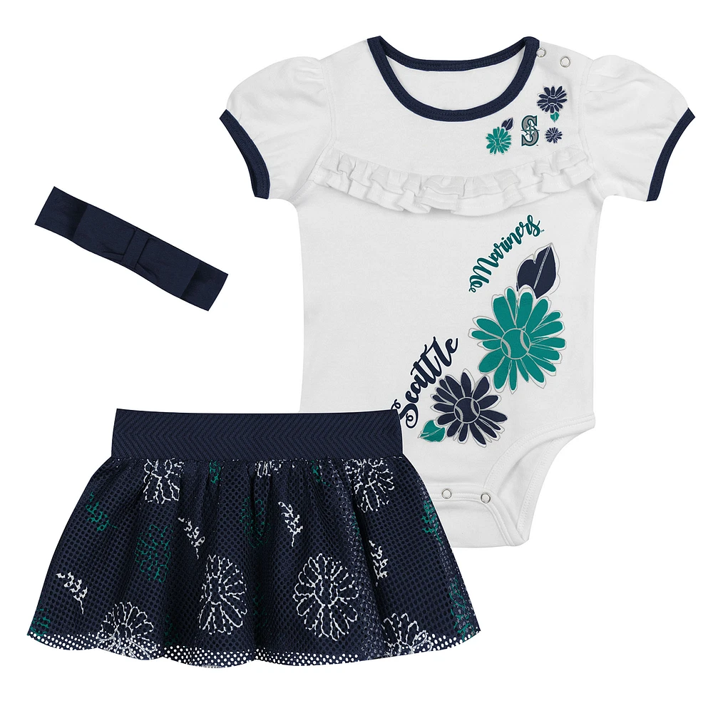 Infant White Seattle Mariners Sweet Catcher 3-Piece Headband Skirt Set