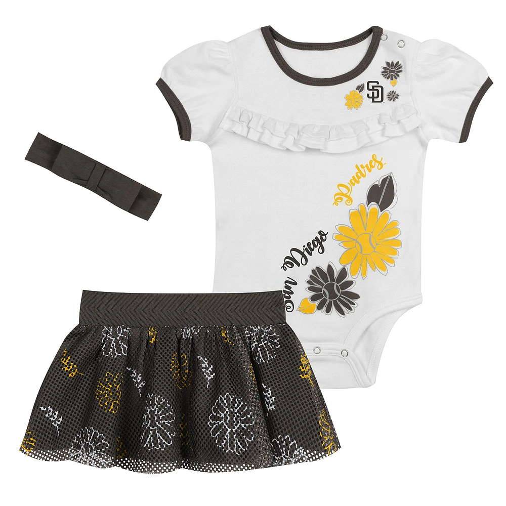 Infant White San Diego Padres Sweet Catcher 3-Piece Headband Skirt Set