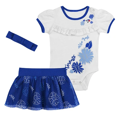 Infant White Toronto Blue Jays Sweet Catcher 3-Piece Headband Skirt Set