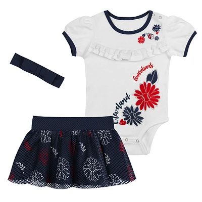 Infant White Cleveland Guardians Sweet Catcher 3-Piece Headband Skirt Set