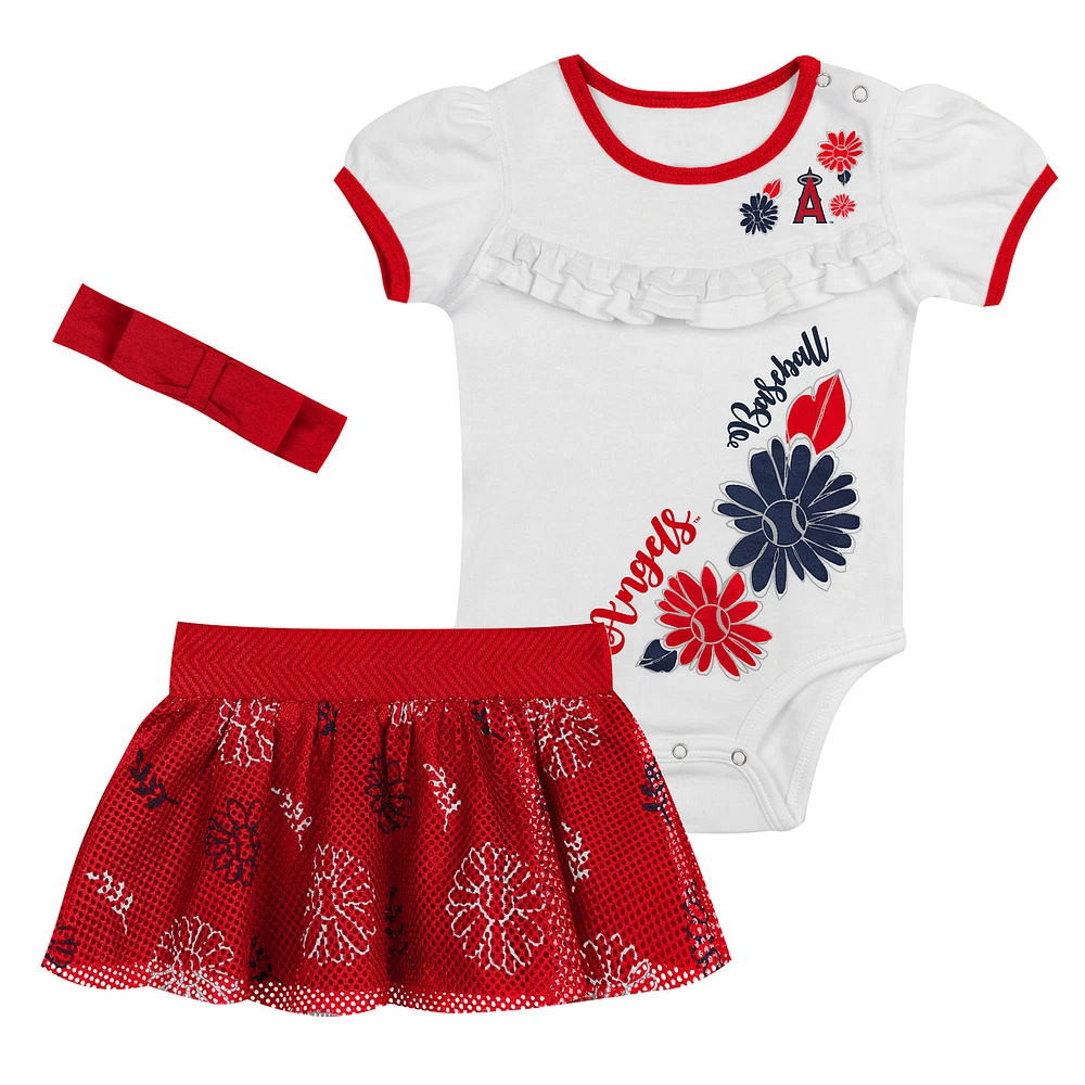 Infant White Los Angeles Angels Sweet Catcher 3-Piece Headband Skirt Set