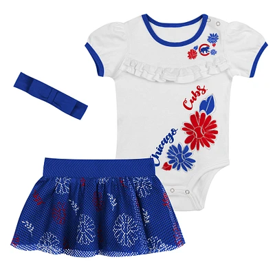 Infant White Chicago Cubs Sweet Catcher 3-Piece Headband Skirt Set