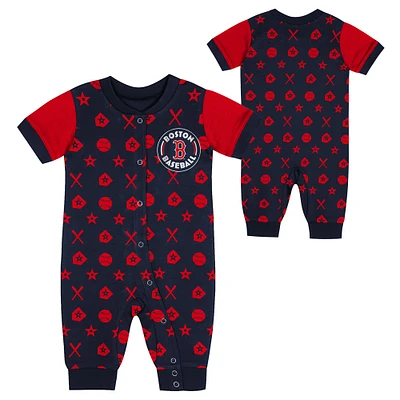 Newborn Navy Boston Red Sox Hard 90 Coveralls