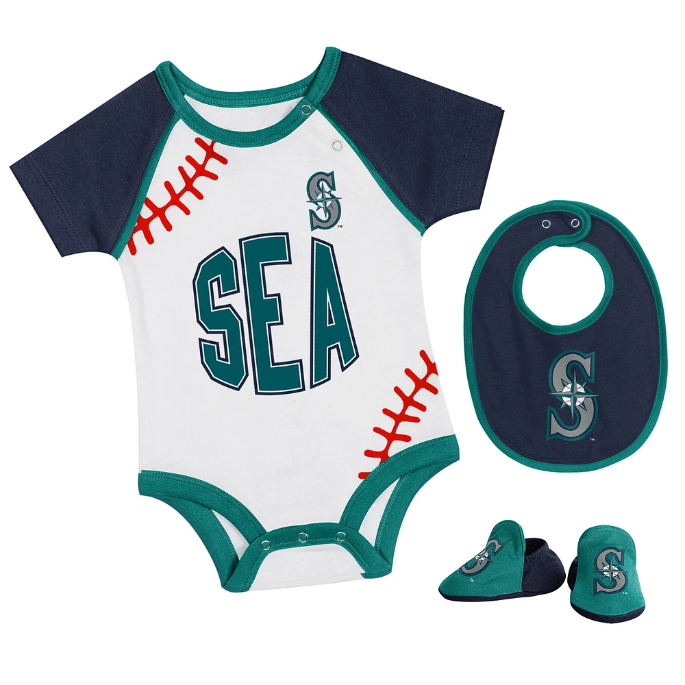 Newborn Seattle Mariners Tied Up Bodysuit, Bib & Bootie Set