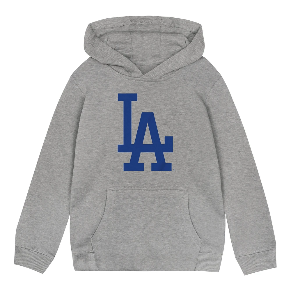 Toddler Heather Gray Los Angeles Dodgers Primary Logo Fleece Pullover Hoodie