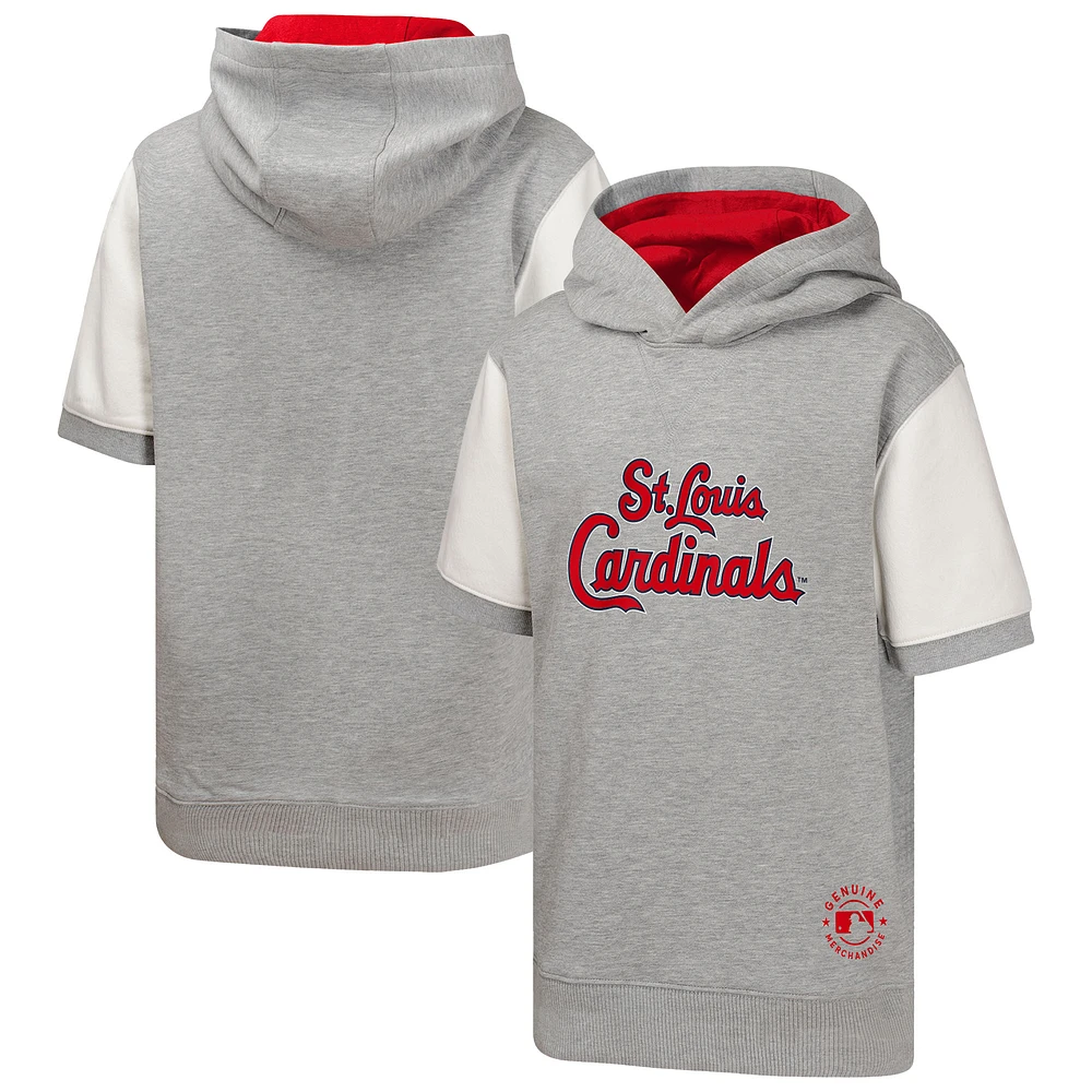 Youth Heather Gray St. Louis Cardinals Line Up Short Sleeve Pullover Hoodie